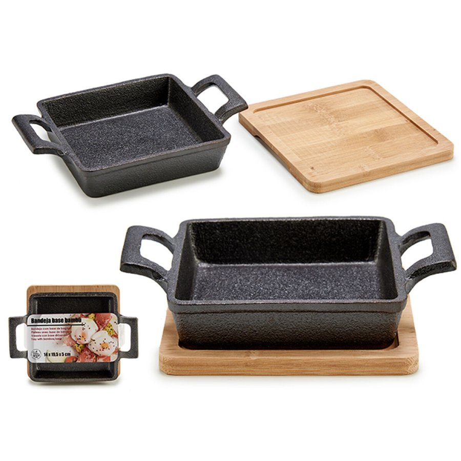 Kasserolle til servering af tapas Kinvara 1277SJ4810 Brun Sort Bambus Jern 19 x 5 x 14 cm (12 enheder) #3