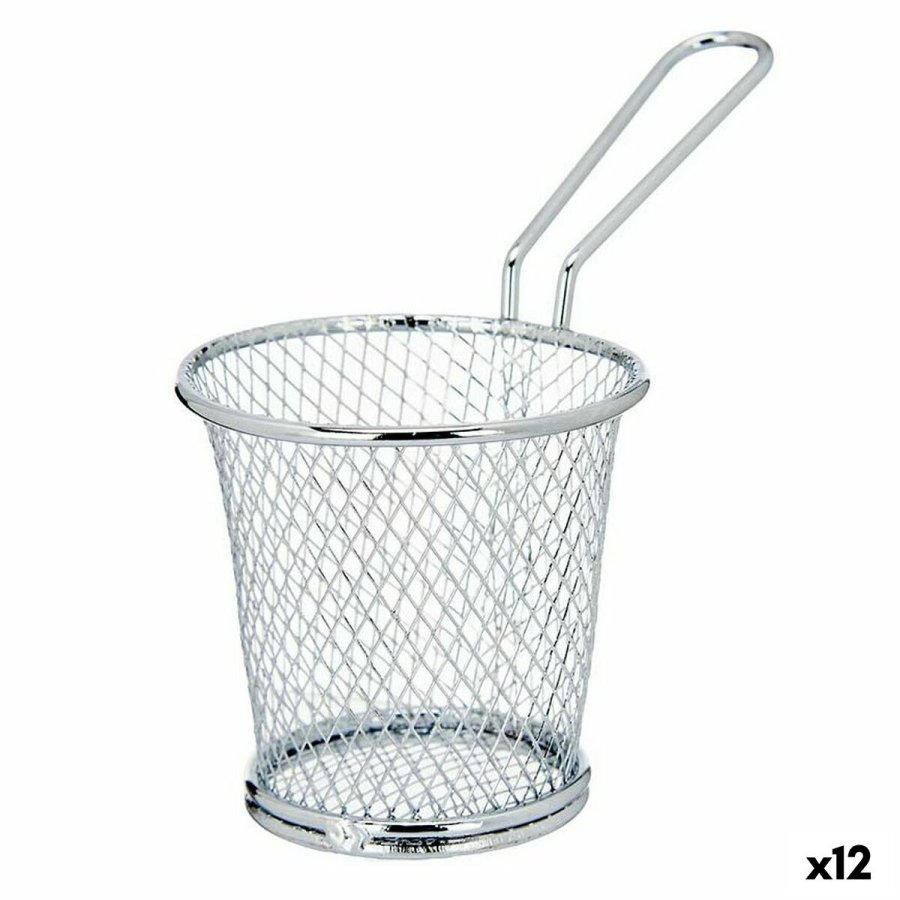 Kurv til prsentation af aperitiffer Kinvara W8088S Slvfarvet Metal 15,5 x 12 x 8 cm (12 enheder) #1