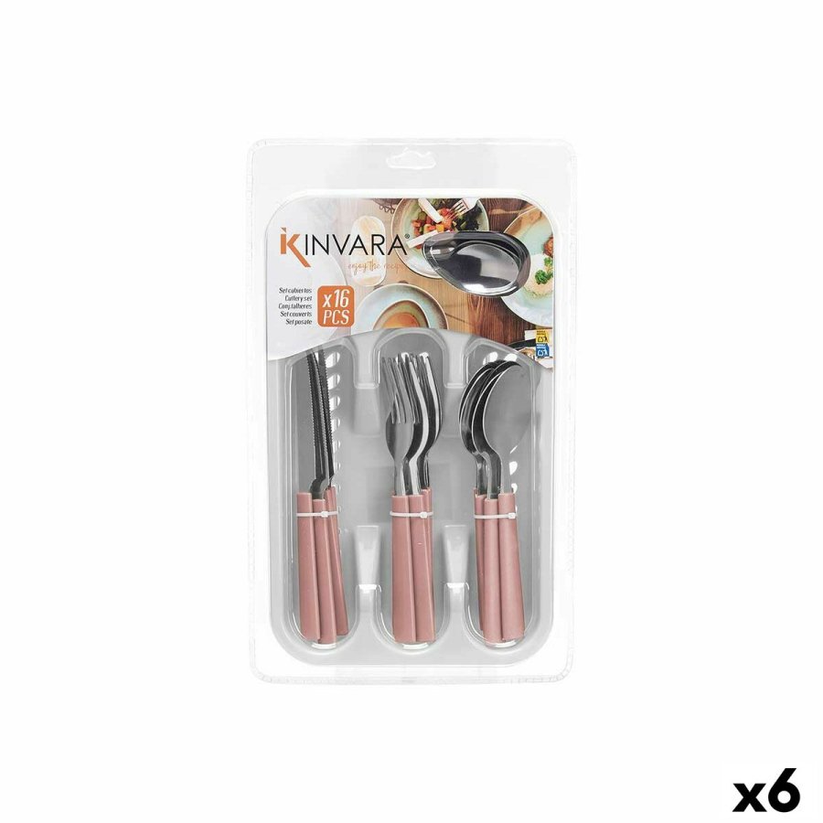 Bestik St Kinvara KT166096-1C-P Pink Slvfarvet Rustfrit stl Plastik (6 enheder) #1