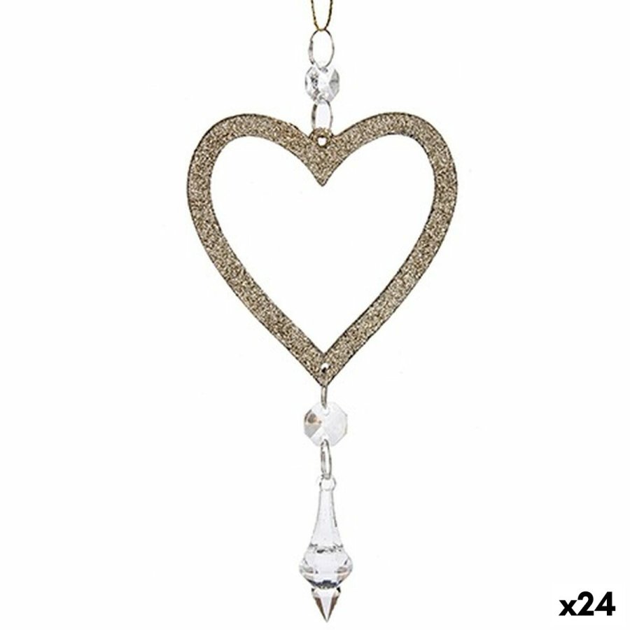 Julepynt Hjerte champagne Plastik Skinne 9 x 16 x 2 cm (24 enheder) #1