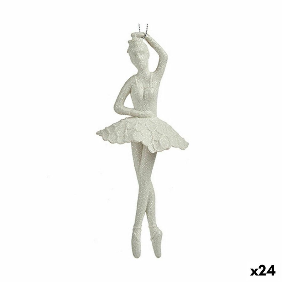 Julepynt Ballerina Hvid Plastik Skinne 6,7 x 16 x 6,7 cm (24 enheder) #1