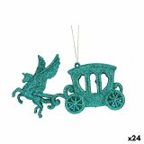 Julepynt Magisk Hestevogn Grn Plastik Skinne 15 x 8,5 x 4,5 cm (24 enheder) #1