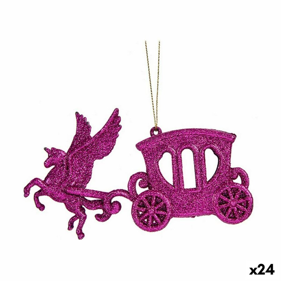 Julepynt Magisk Hestevogn Fuchsia Plastik Skinne 15 x 8,5 x 4,5 cm (24 enheder) #1