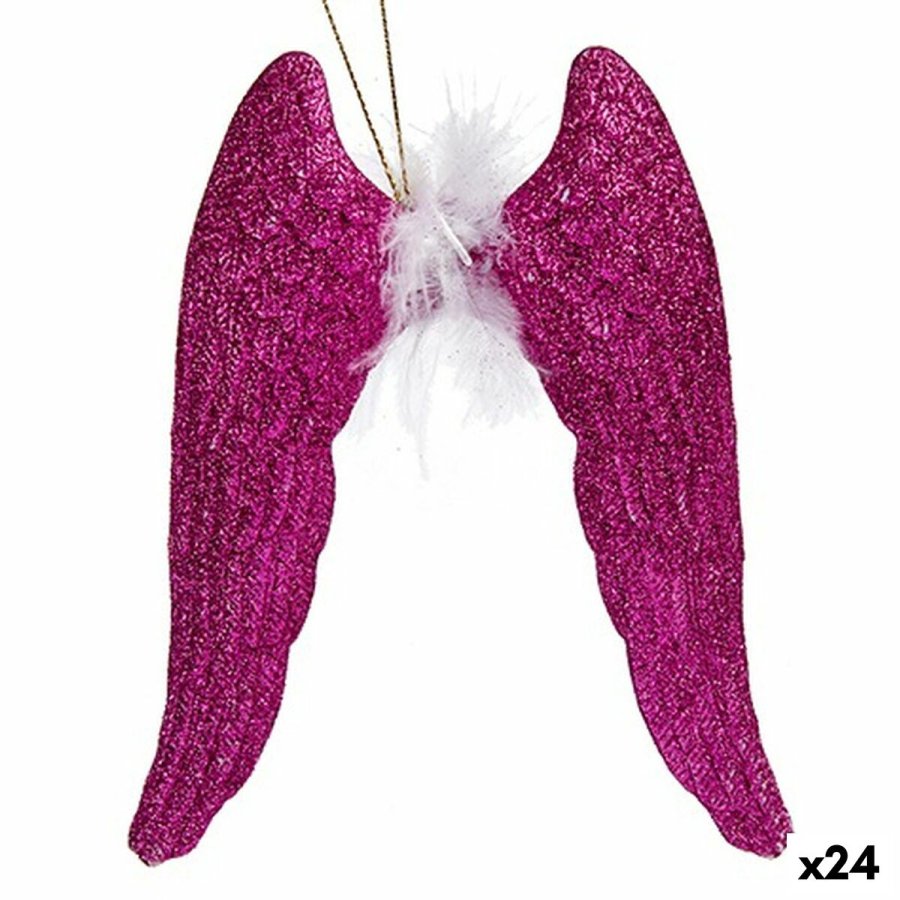 Julepynt Englevinger Fuchsia Plastik Skinne 12,5 x 15 x 2,5 cm (24 enheder) #1