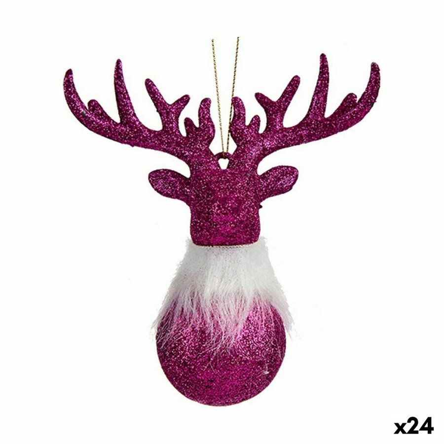 Julepynt Rensdyr Fuchsia Plastik Skinne 13,5 x 15,5 x 7 cm (24 enheder) #1