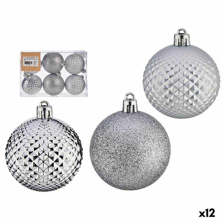 St med julekugler  6 cm Slvfarvet PVC (12 enheder) #1