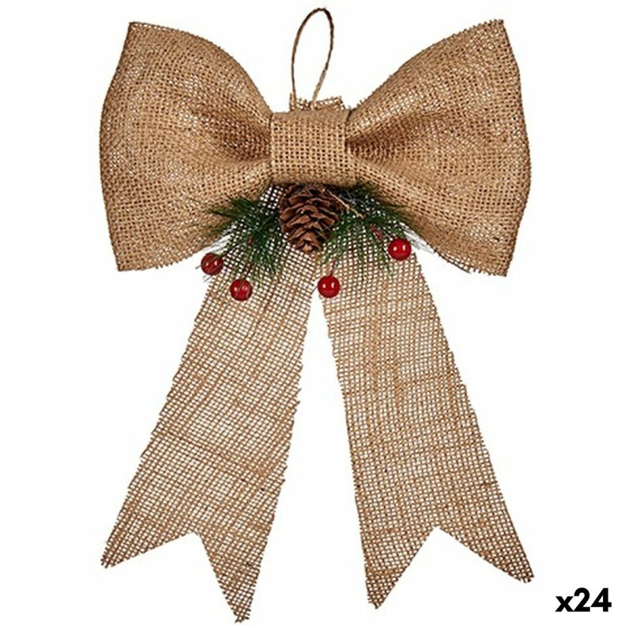 Julepynt Krist+ 65565 Brun Rd Grn Naturlig fiber 19 x 3 x 26 cm Lasso (24 enheder) #1