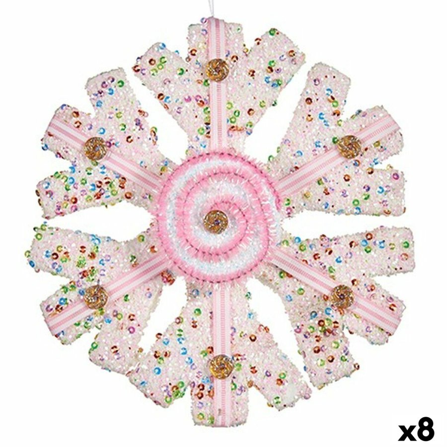 Julepynt Krist+ 64815311 Hvid Pink Snefnug 17 x 6 x 17 cm (8 enheder) #1