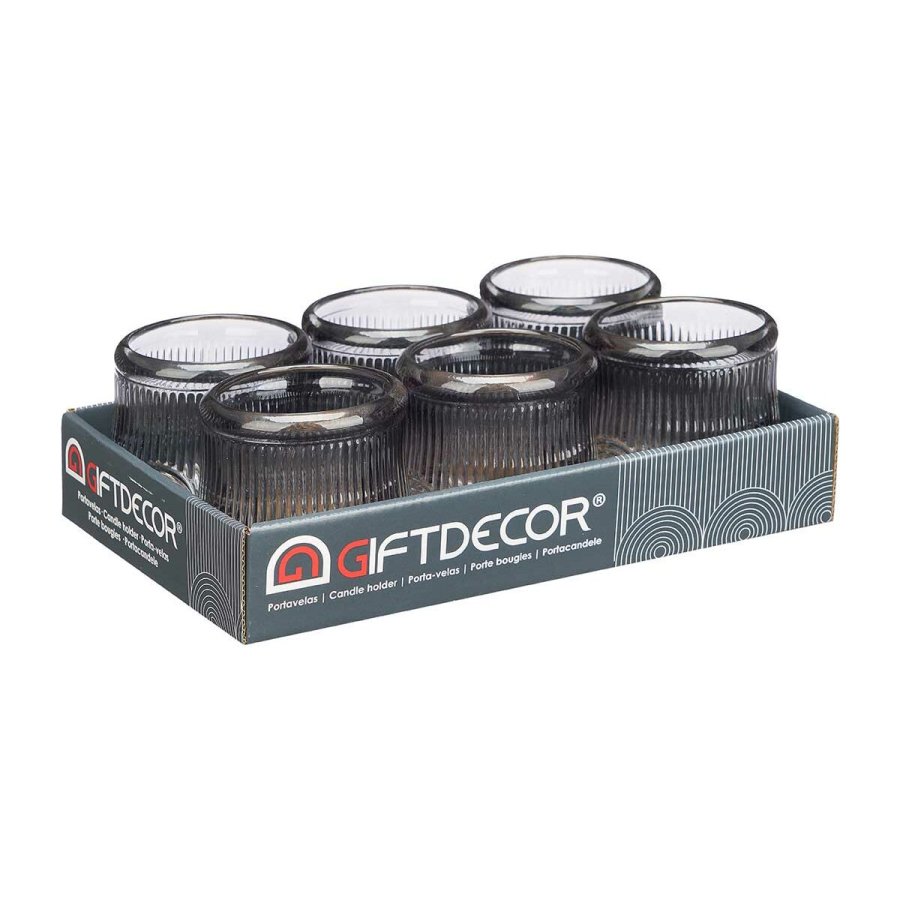 Lyseholder Gift Decor GJS1010BMS-GRA GJS1010BMS-GRA Gr� Krystal 9 x 9,5 x 9 cm Striber (12 enheder) #3