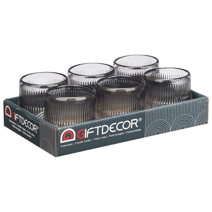 Lyseholder Gift Decor GJS7678BS-GRA GJS7678BS-GRA Gr� Krystal 7,5 x 7,8 x 7,5 cm Striber (12 enheder) #3