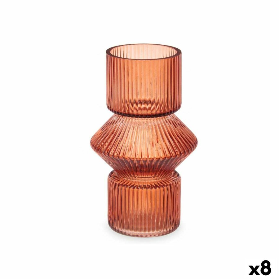 Vase Gift Decor VGSY1016S VGSY1016S Orange Flise Krystal Striber 9,5 x 16,5 x 9,5 cm 10,5 x 17,5 x 10,5 cm (8 enheder) #1