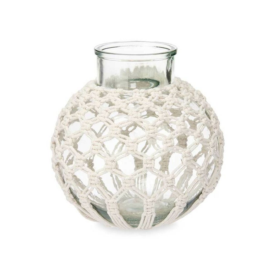 Vase Gift Decor 75095 75095 Hvid Gennemsigtig Kl�de Glas Makram� 25 x 26,5 x 25 cm (4 enheder) #2