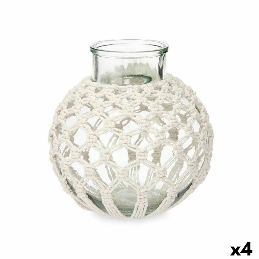 Vase Gift Decor 75095 75095 Hvid Gennemsigtig Kl�de Glas Makram� 25 x 26,5 x 25 cm (4 enheder) #1