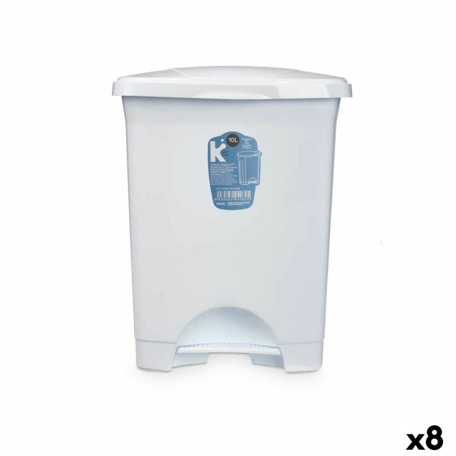 Papirkurv med pedal Hvid Plastik 10 L (8 enheder) #1