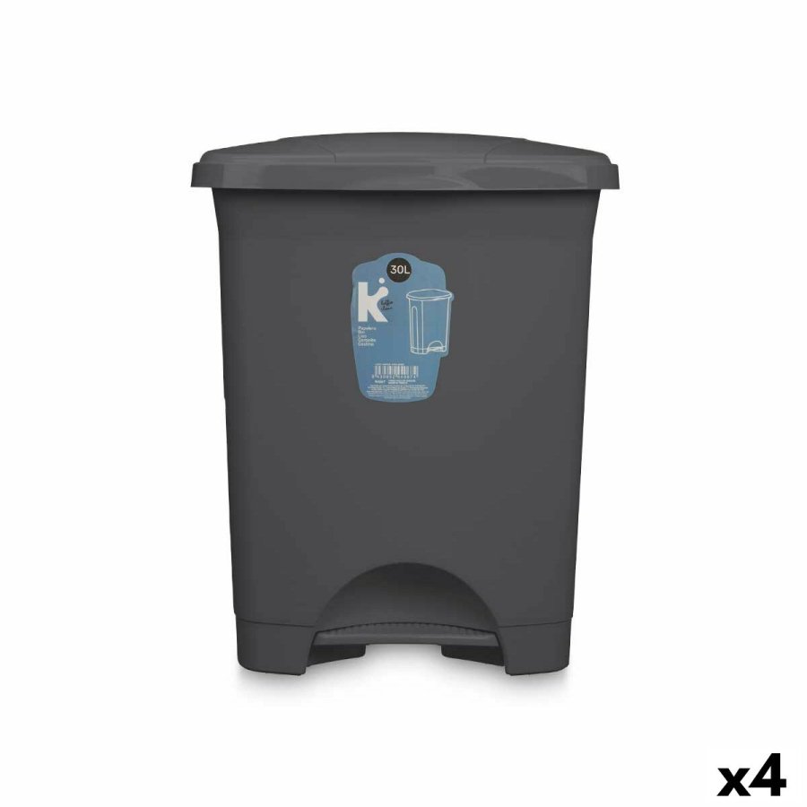 Papirkurv med pedal Antracit Plastik 30 L (4 enheder) #1