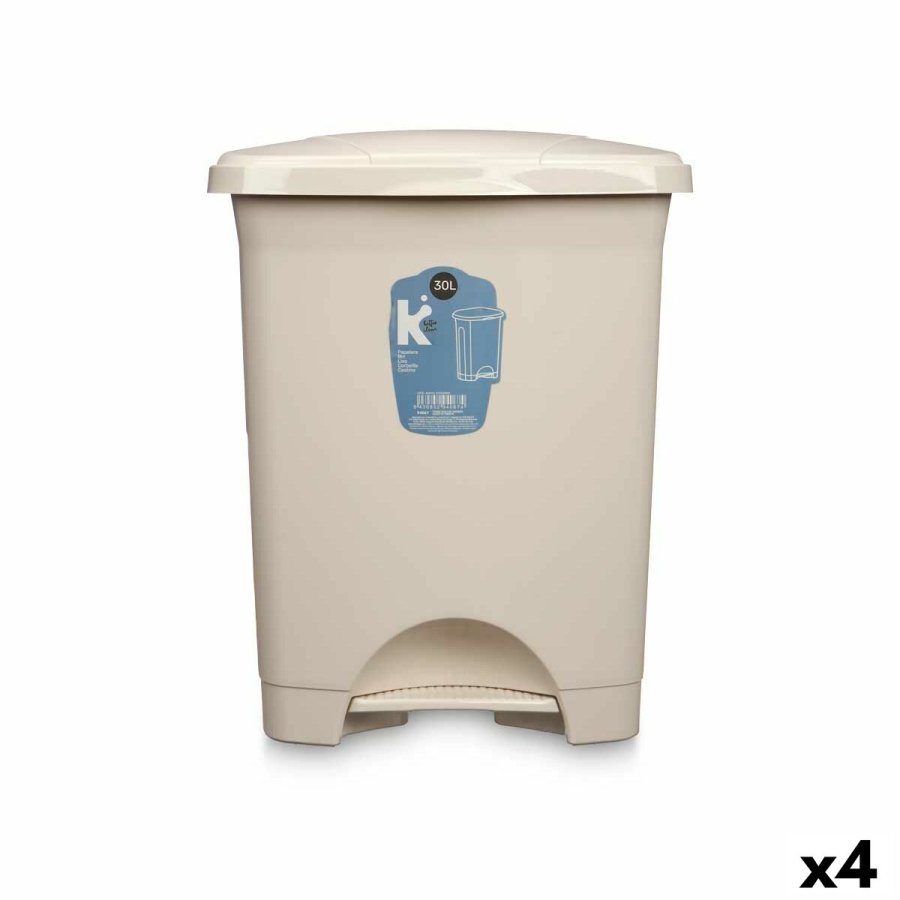 Papirkurv med pedal Beige Plastik 30 L (4 enheder) #1