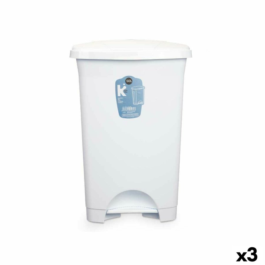 Papirkurv med pedal Hvid Plastik 50 L (3 enheder) #1
