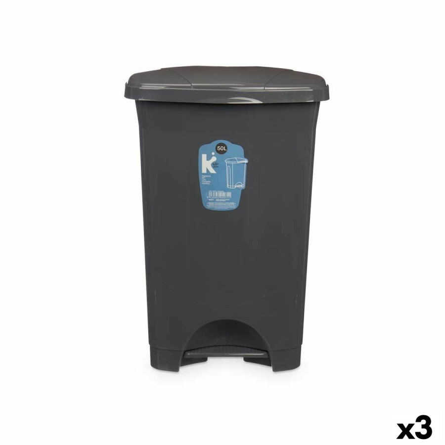 Papirkurv med pedal Antracit Plastik 50 L (3 enheder) #1