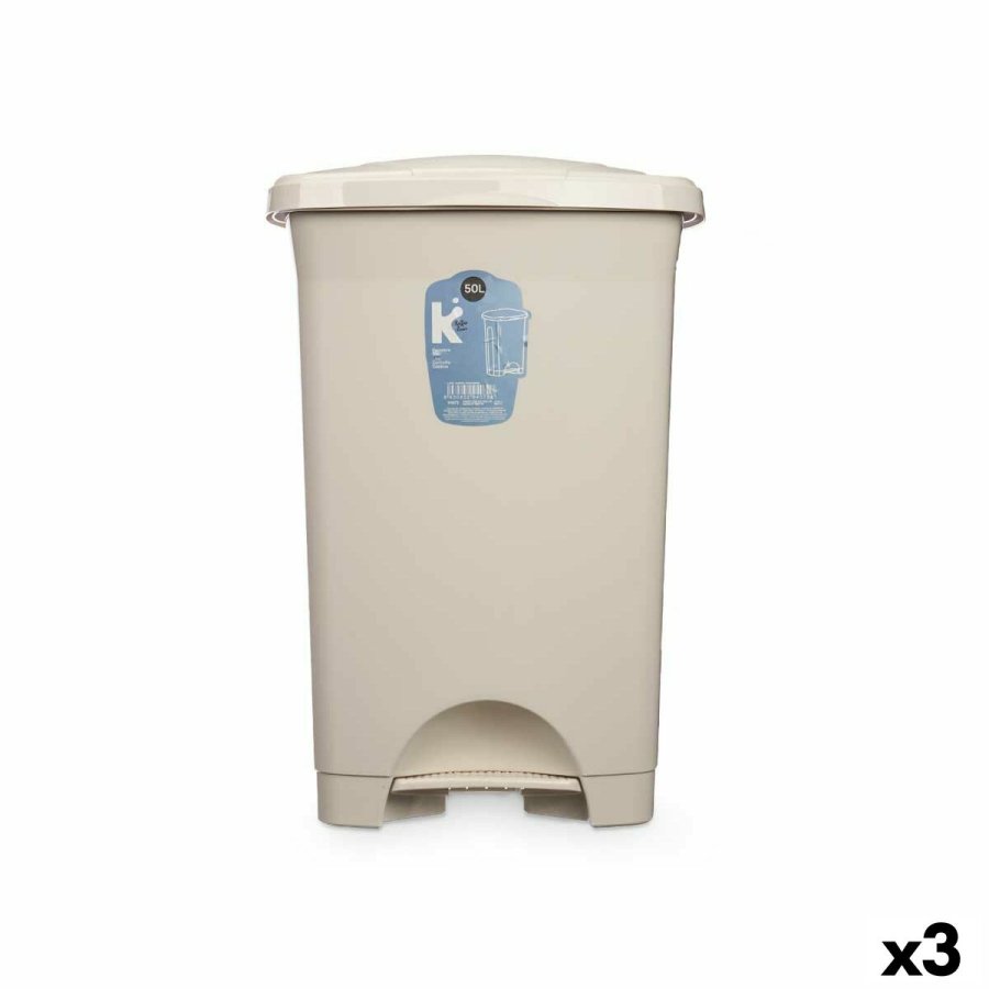 Papirkurv med pedal Beige Plastik 50 L (3 enheder) #1