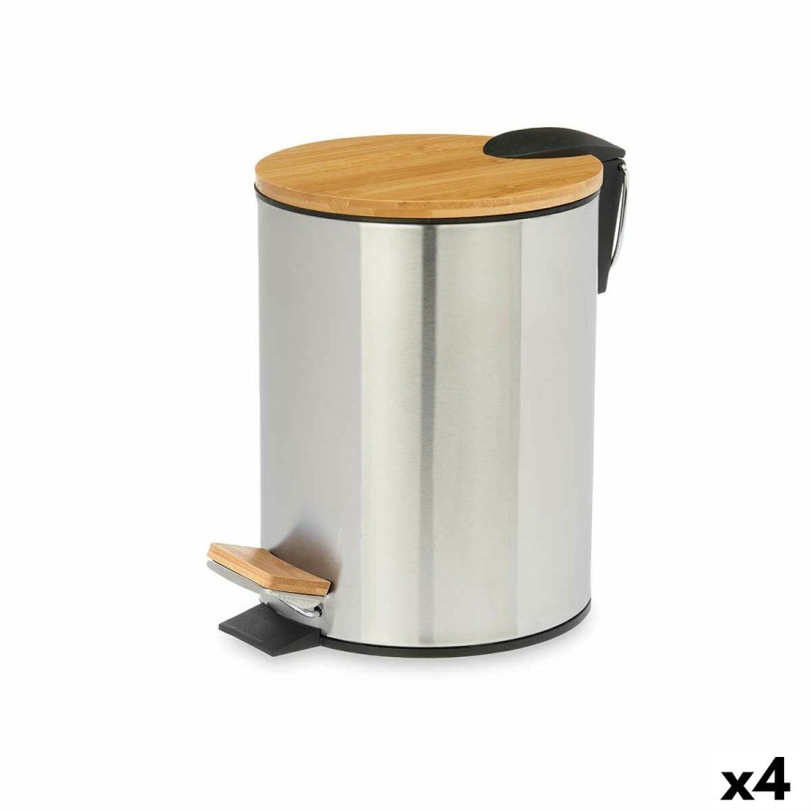 Papirkurv med pedal Berilo B0353S-5L Brun Slvfarvet Bambus Rustfrit stl 5 L (4 enheder) #1