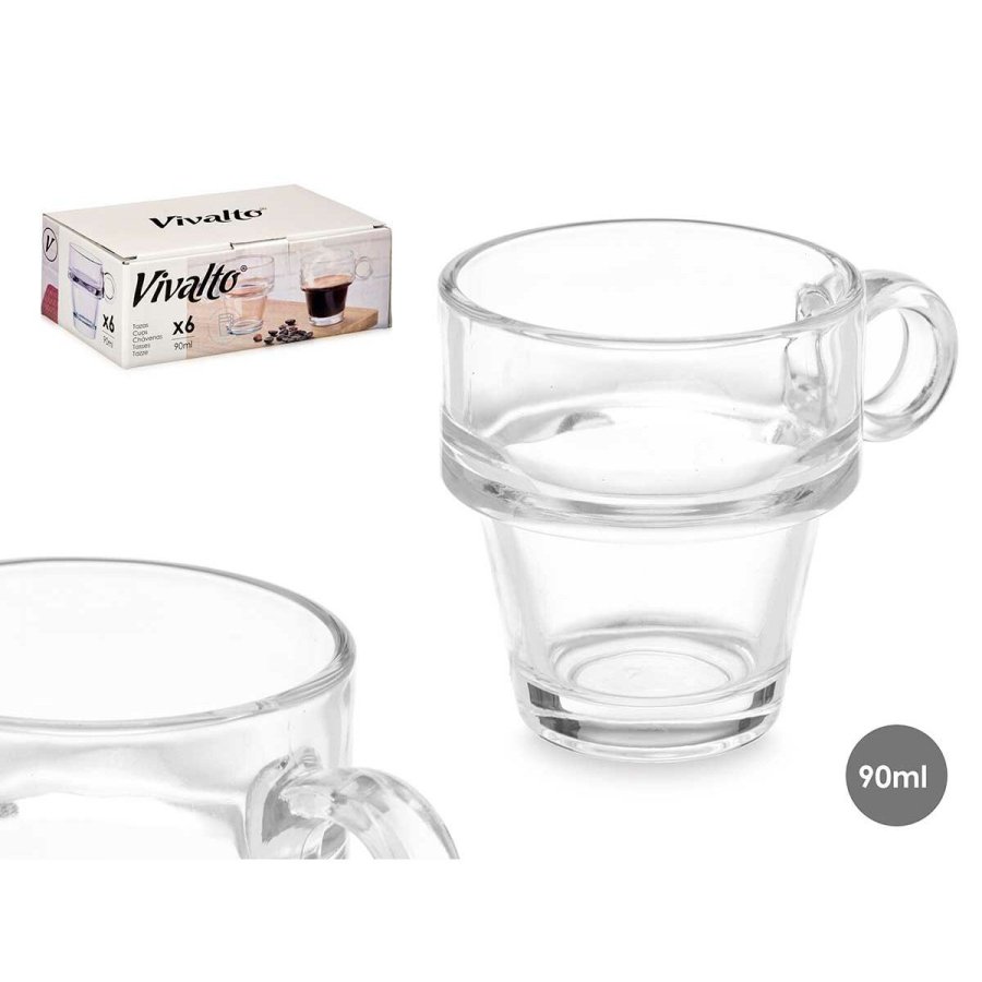 Dele kaffekopst Vivalto Z908-4/BHA6 Gennemsigtig Glas 90 ml (6 enheder) #3