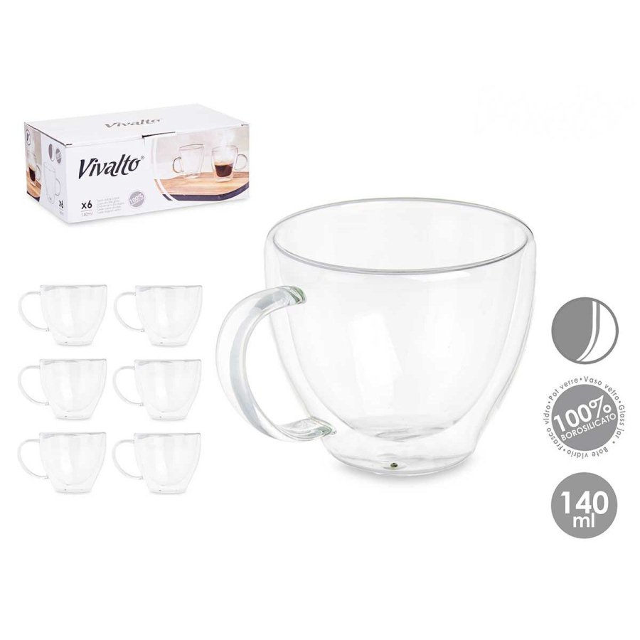 Te- og kaffekop Vivalto OCT-DG2397 Gennemsigtig Borosilikatglas 140 ml (6 enheder) #3