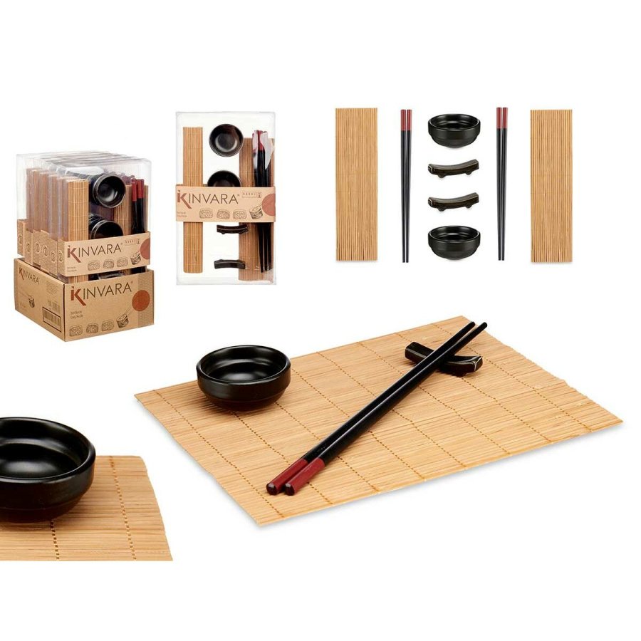 Sushi-st Kinvara SJ4702 Sort Natur Bambus Jedilni servis (8 Dele) (6 enheder) #5