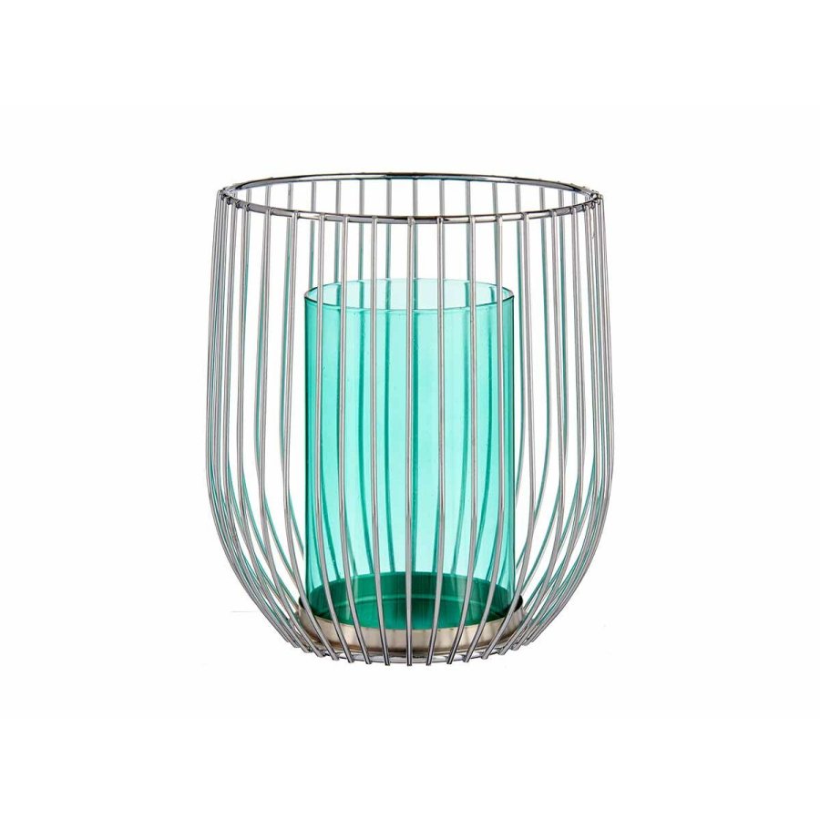 Lyseholder Gift Decor Bl Slvfarvet Metal Glas 15 x 17 x 15 cm (8 enheder) #2