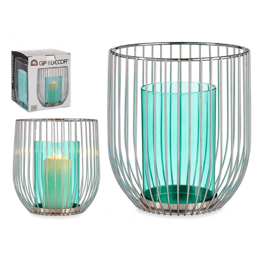 Lyseholder Gift Decor Bl Slvfarvet Metal Glas 15 x 17 x 15 cm (8 enheder) #3
