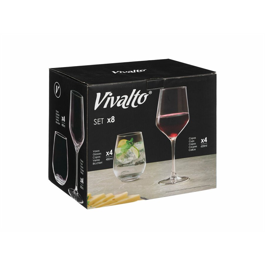 S�t med glas og b�ger Vivalto Gennemsigtig Glas 8 Dele (2 enheder) #4