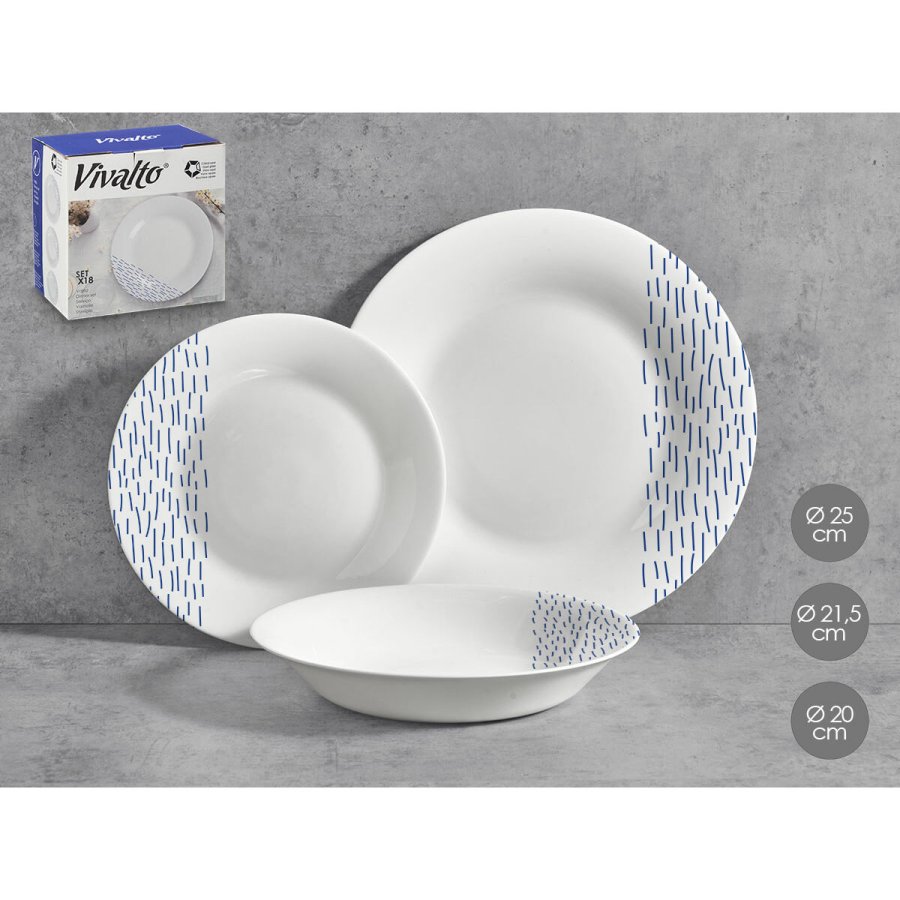 Spisestel Vivalto Bl� Hvid Opalglas Regn 18 Dele (2 enheder) #2