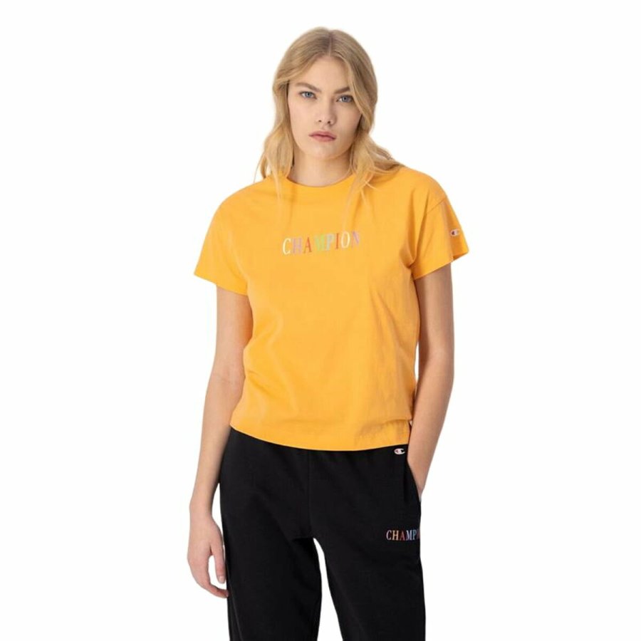 Kortrmet T-shirt til Kvinder Champion Crewneck Croptop Gul #1