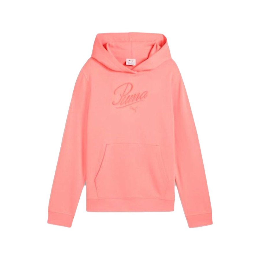 Sweatshirt med htte til piger Puma Puma Essentials Script Pink Koral #1
