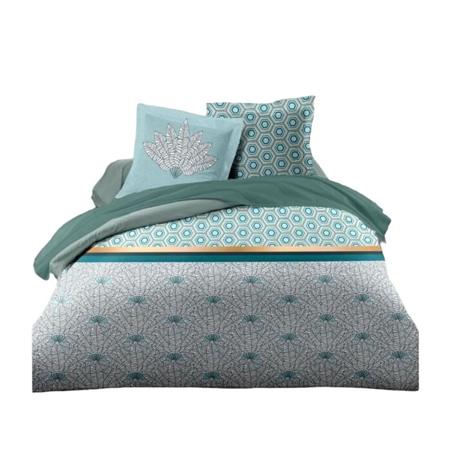 Dynebetrk st HOME LINGE PASSION Hvid Grn Smaragdgrn Dobbelt seng 240 x 260 cm #1
