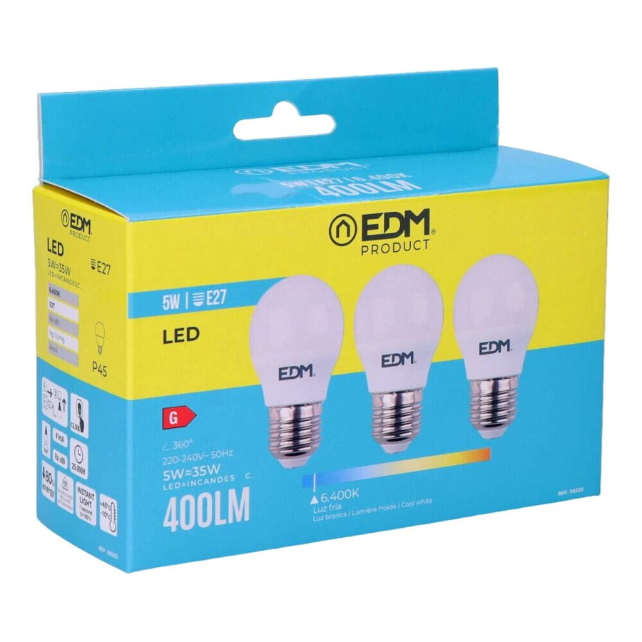 Pakke med 3 LED-lamper EDM 98203 G 35 W 5 W 50 W E27 400 lm � 4,5 x 8 cm (6400 K) #1