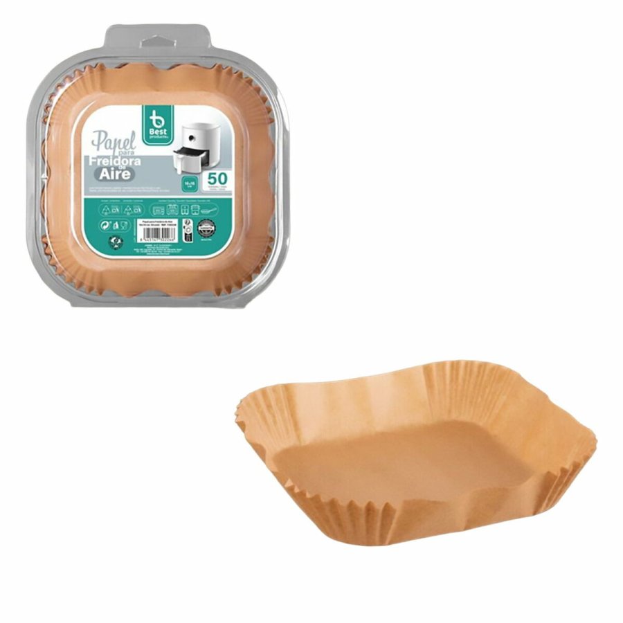 Papir til luftfrituregryde Best Products Green 730226 16 x 16 x 4,5 cm Firkantet 50 enheder #1