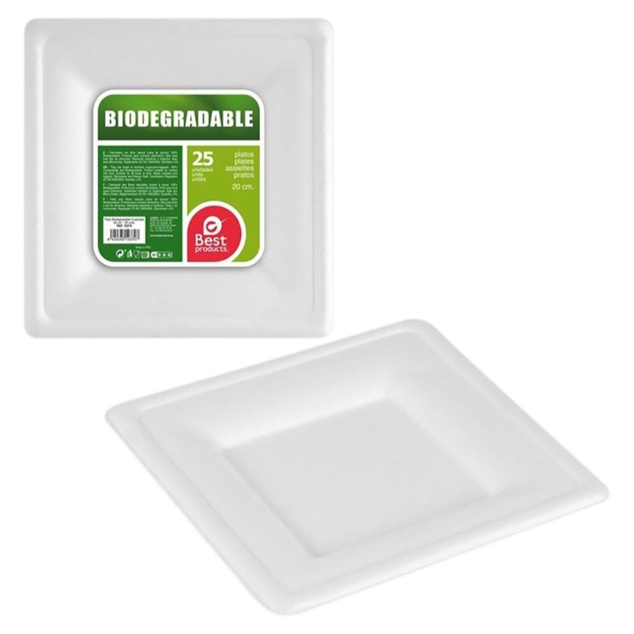 plade Best Products Green Sukkerrr  20 cm Hvid Biologisk nedbrydelig Engangsanvendelse 25 enheder #1