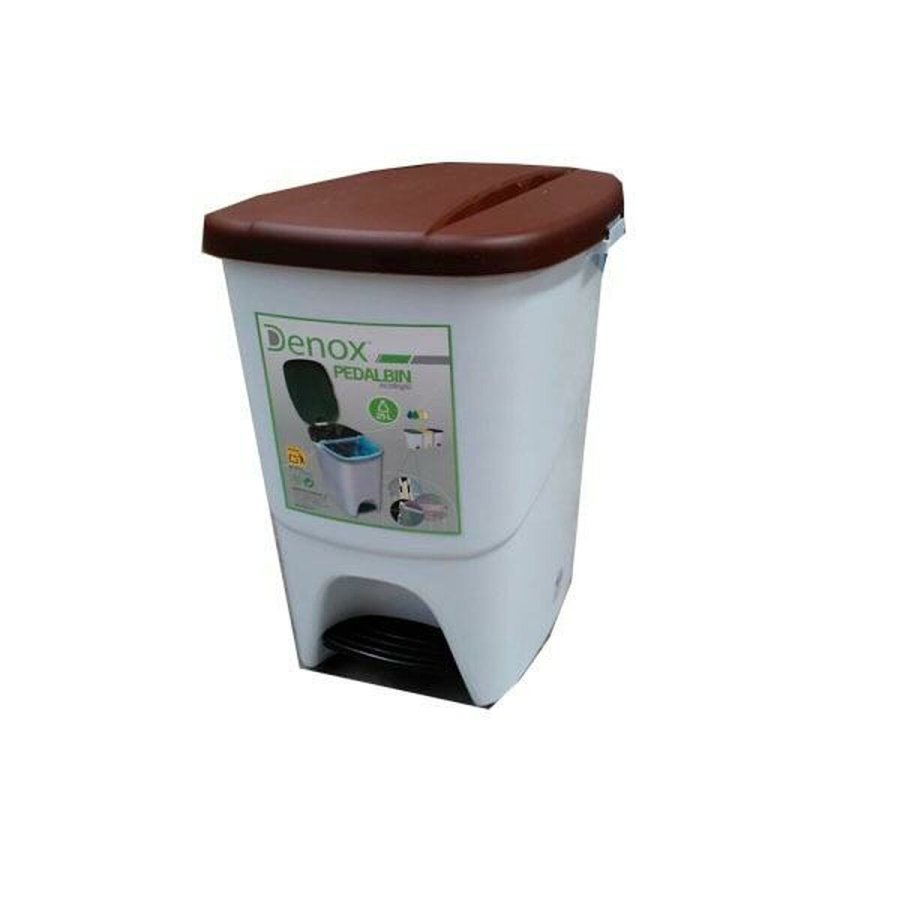 Papirkurv med pedal Denox Hvid Brun Rektangulr 25 L #1