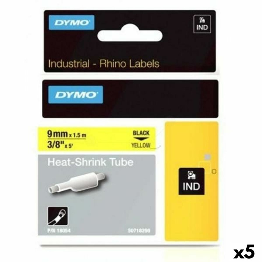 Lamineret tape til mrkningsmaskiner Rhino Dymo ID1-9 Gul Sort 9 x 1,5 mm (5 enheder) #1