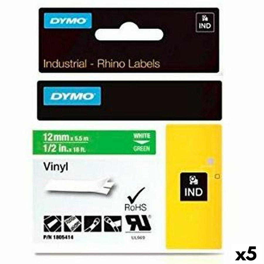 Lamineret tape til mrkningsmaskiner Rhino Dymo ID1-12 12 x 5,5 mm Hvid Grn Lim Auto bindemidler (5 enheder) #1