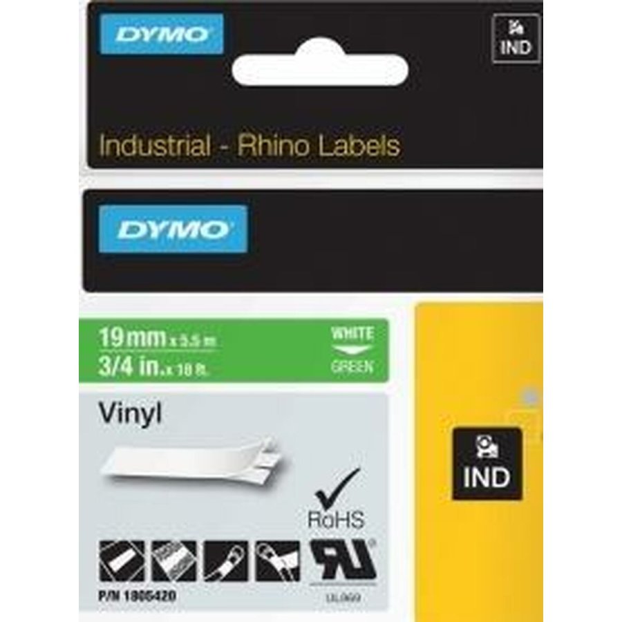 Lamineret tape til mrkningsmaskiner Rhino Dymo ID1-19 19 x 5,5 mm Hvid Grn Lim Auto bindemidler (5 enheder) #2