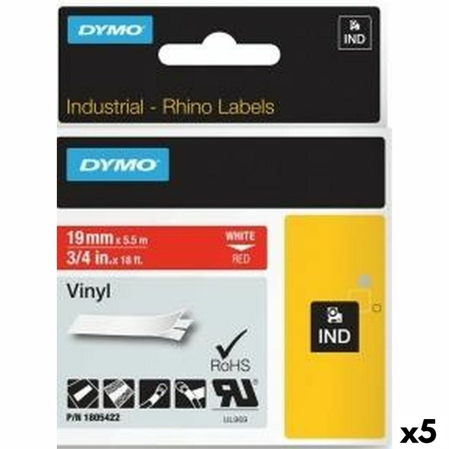 Lamineret tape til mrkningsmaskiner Rhino Dymo ID1-19 19 x 5,5 mm Rd Hvid Lim Auto bindemidler (5 enheder) #1
