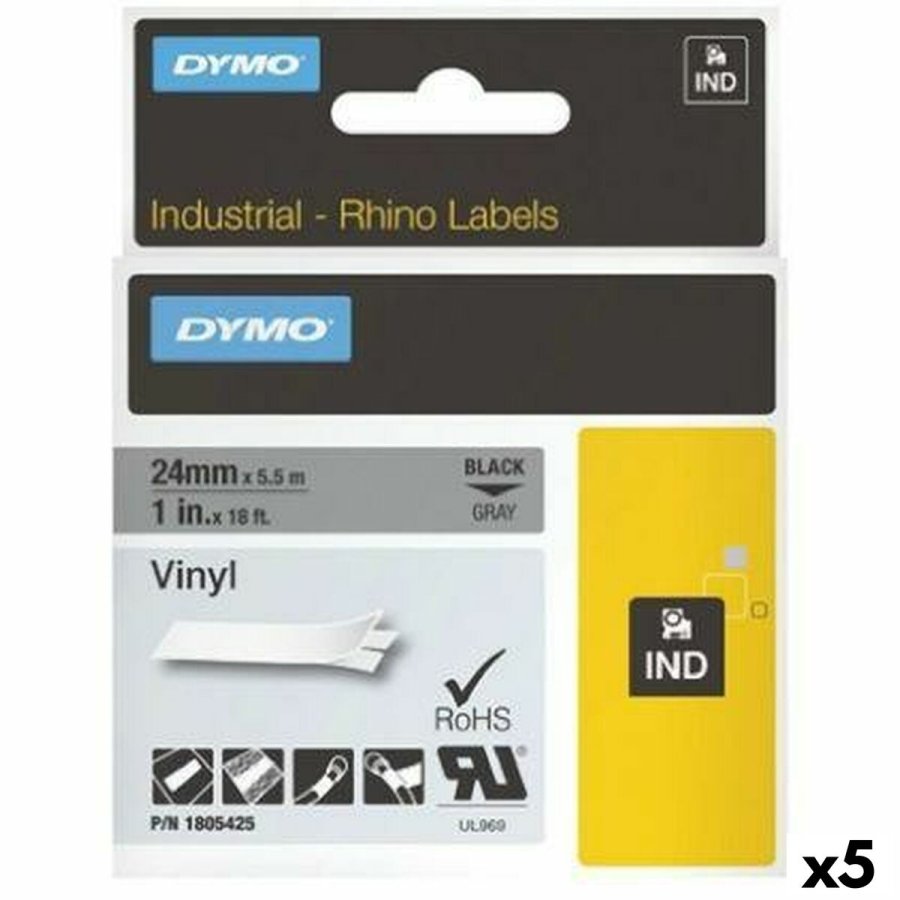 Lamineret tape til mrkningsmaskiner Rhino Dymo ID1-12 12 x 5,5 mm Sort Hvid Lim Auto bindemidler (5 enheder) #1