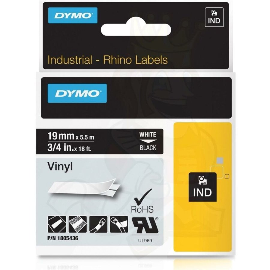Lamineret tape til mrkningsmaskiner Rhino Dymo ID1-19 19 x 5,5 mm Sort Polyester Hvid Auto bindemidler (5 enheder) #2