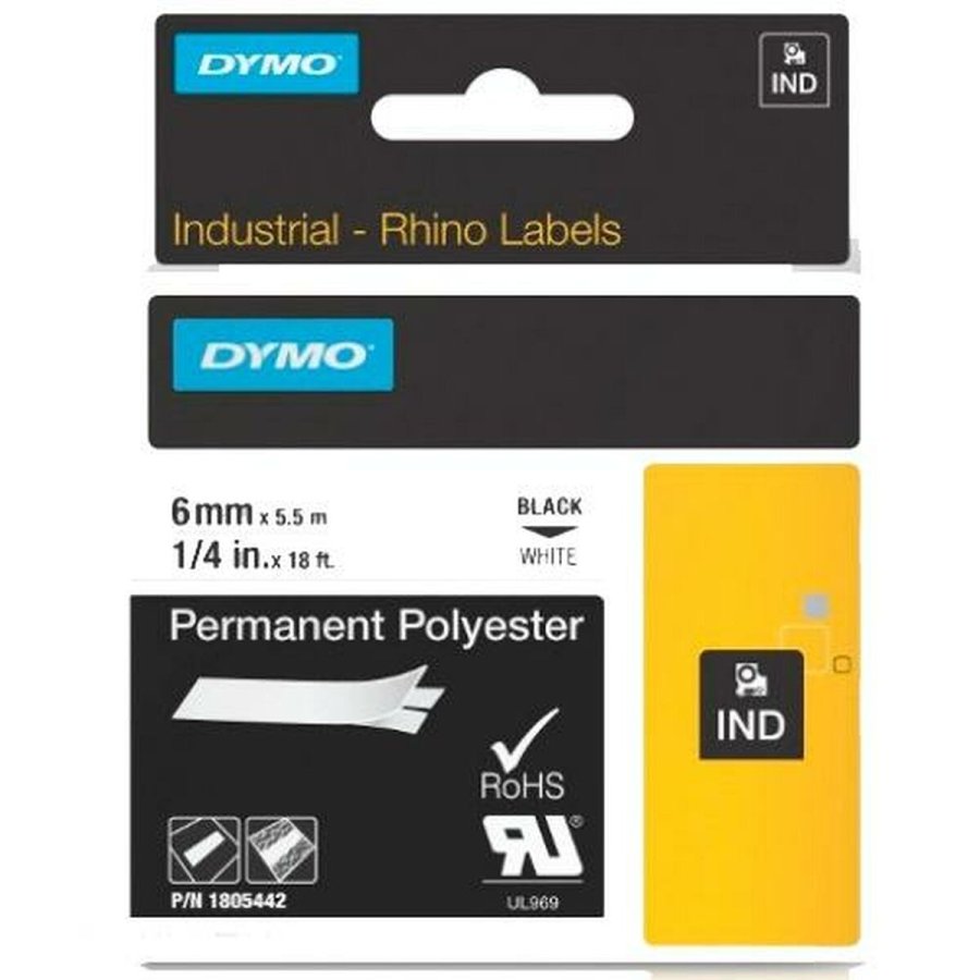 Lamineret tape til mrkningsmaskiner Rhino Dymo ID1-6 Hvid Sort 6 x 5,5 mm (5 enheder) #2