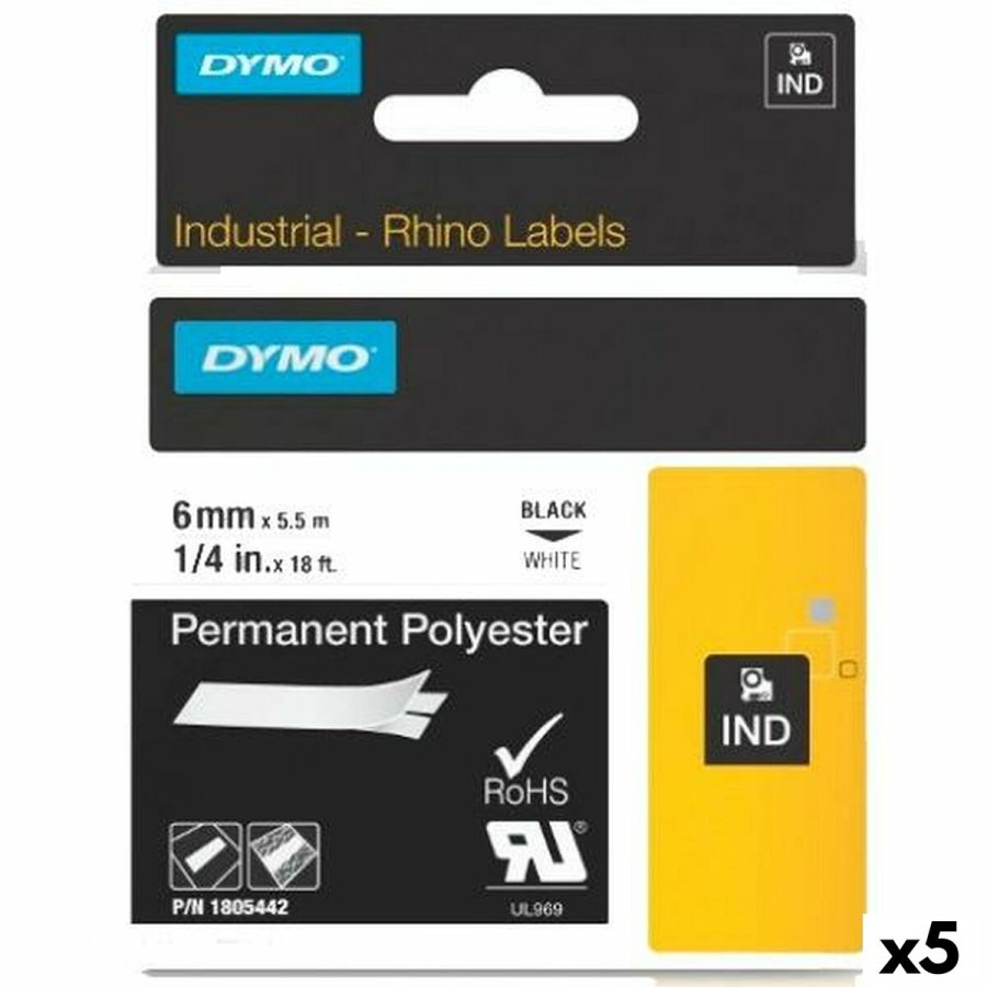 Lamineret tape til mrkningsmaskiner Rhino Dymo ID1-6 Hvid Sort 6 x 5,5 mm (5 enheder) #1