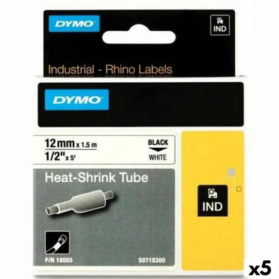 Lamineret tape til mrkningsmaskiner Rhino Dymo ID1-12 Hvid Sort 12 x 1,5 mm (5 enheder) #1