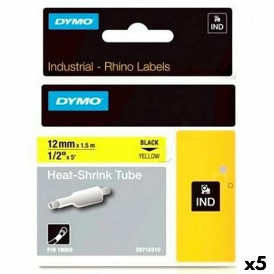 Lamineret tape til mrkningsmaskiner Rhino Dymo ID1-12 Gul Sort 12 x 1,5 mm (5 enheder) #1