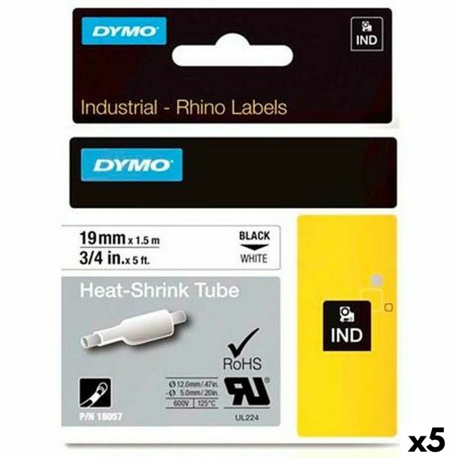 St med krympeslange Rhino Dymo ID1-19 19 x 1,5 mm Sort Hvid (5 enheder) #1