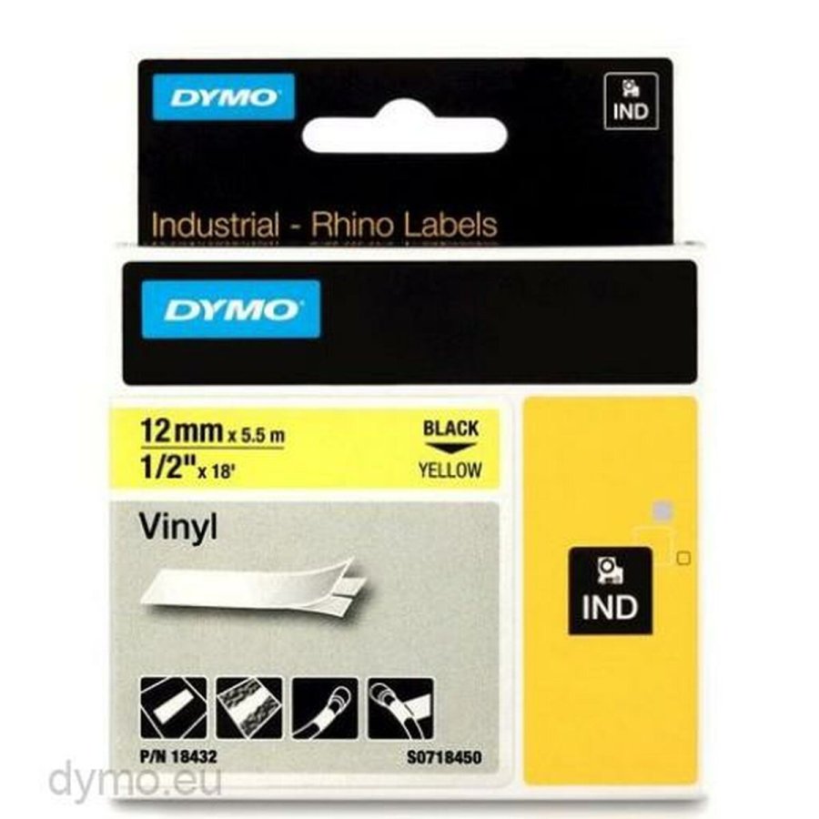 Lamineret tape til mrkningsmaskiner Rhino Dymo ID1-12 12 x 5,5 mm Sort Gul Lim Auto bindemidler (5 enheder) #2